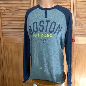 BOSTON STRONG USA long sleeve baseball style shirt blue & gray size large new!